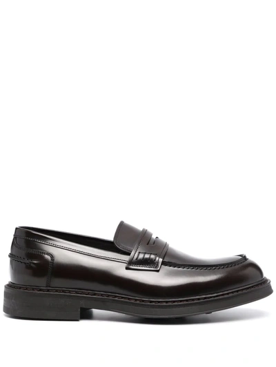 Shop Doucal's Leather Penny Loafers In Braun