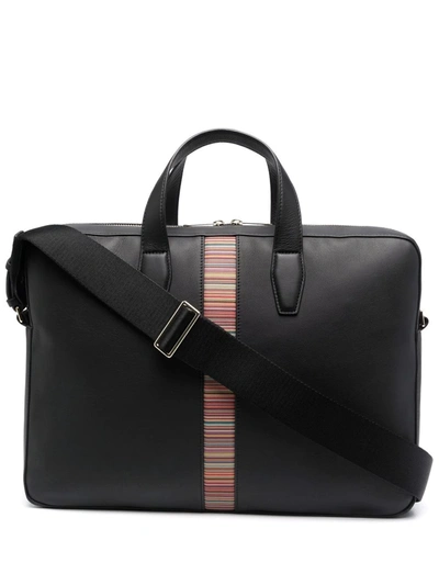 Shop Paul Smith Logo-tape Leather Tote Bag In Schwarz