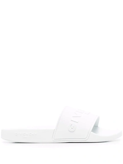 Shop Givenchy Logo Embossed Slides In Weiss