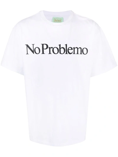 Shop Aries 'no Problemo' Slogan T-shirt In Weiss