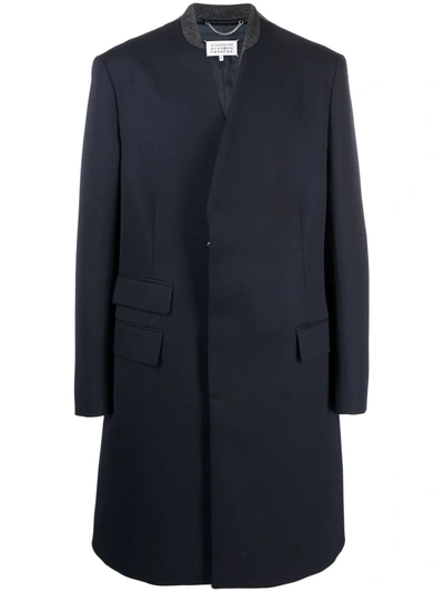 Shop Maison Margiela Collarless Mid-length Coat In Blau