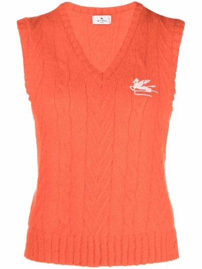 Shop Etro Cable-knit Vest Top In Orange