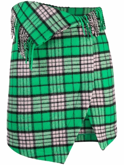 Shop Attico Check-pattern Asymmetric Mini Skirt In Grün