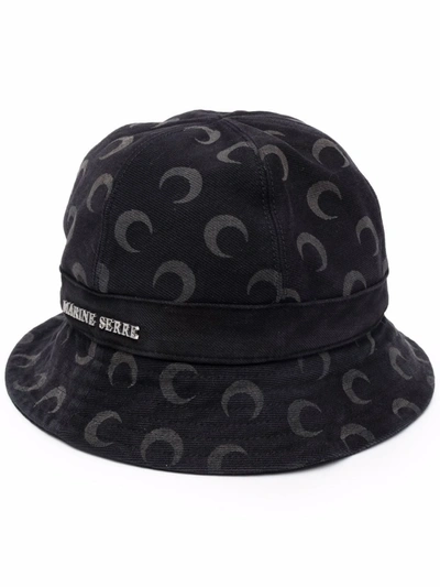 Shop Marine Serre Crescent-moon Print Bucket Hat In Black