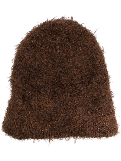 Shop Attico Textured-knit Beanie Hat In Braun