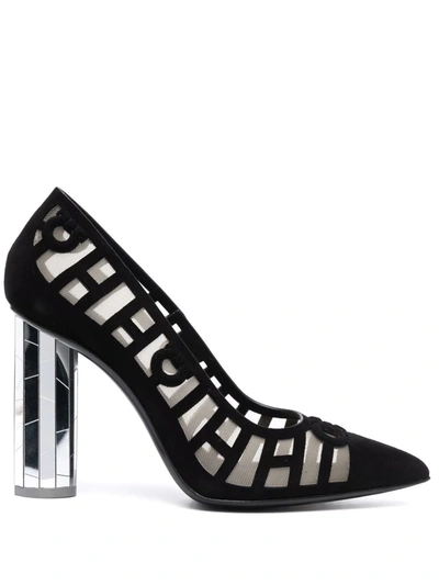 Ferragamo Florise 105mm Cutout Pumps With Cylinder Heel In Schwarz