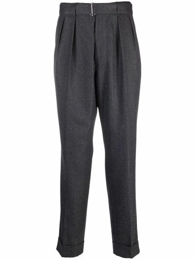 Shop Officine Generale Tapered Tailored-leg Trousers In Grau