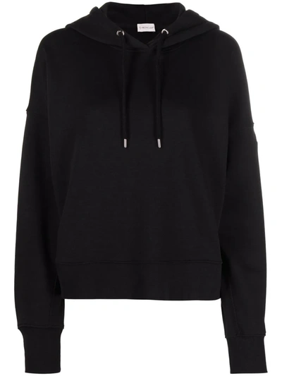 Moncler Logo Back Cotton Blend Hoodie In Schwarz