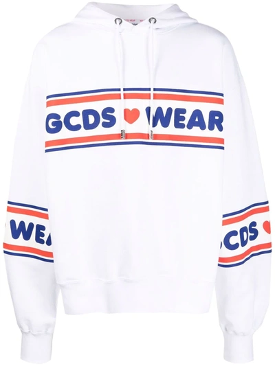 Shop Gcds Logo-print Striped Hoodie In Weiss