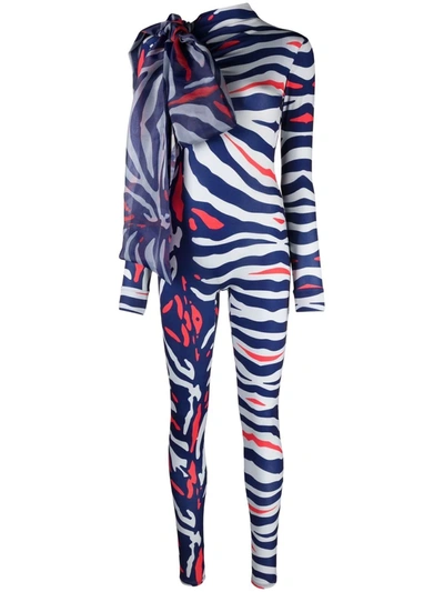 Shop Atu Body Couture Animal-print Bow-detail Jumpsuit In Blau