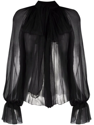 Shop Atu Body Couture Bow-detail Silk Blouse In Schwarz