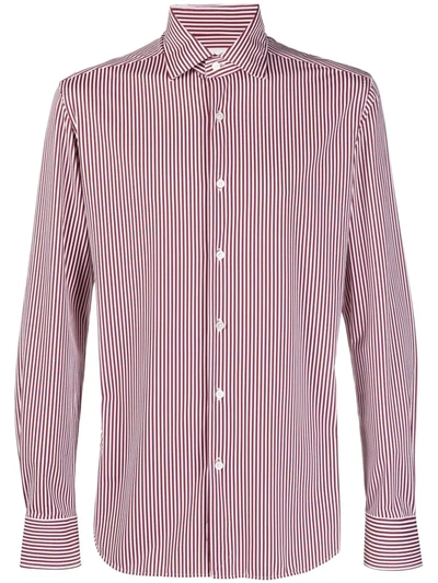 Shop Xacus Striped Button Shirt In Rot