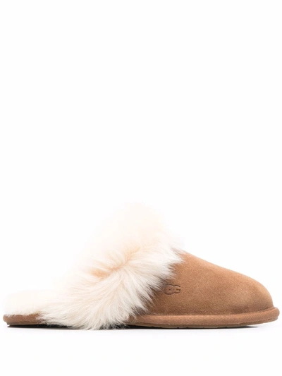 Ugg Scuff Sis Sheepskin-trim Slippers In Braun