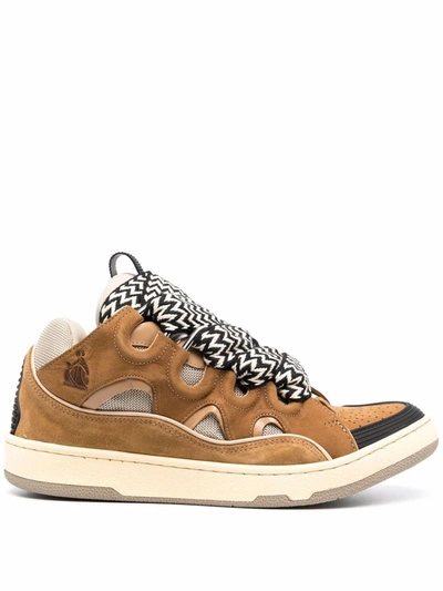 Shop Lanvin Curb Low-top Lace-up Sneakers In Braun