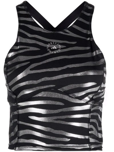 Adidas By Stella Mccartney Cropped Metallic Zebra-print Stretch Top In  Black | ModeSens