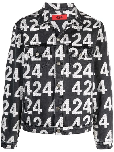 Shop 424 Logo-print Cotton-blend Denim Jacket In Grau