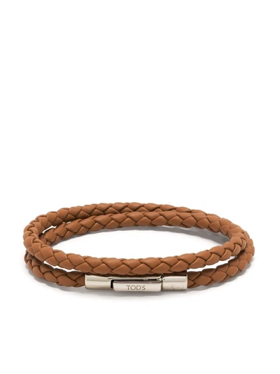 Shop Tod's Woven Strap Bracelet In Braun