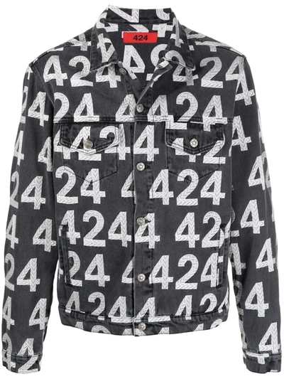 Shop 424 Logo-print Denim Jacket In Schwarz