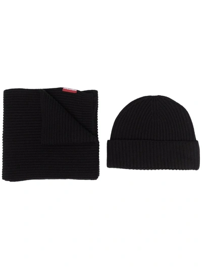 Shop Dsquared2 Scarf And Beanie Set In Schwarz