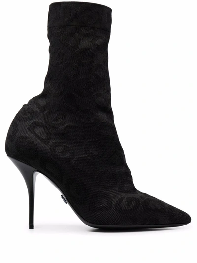 Dolce & Gabbana Monogram Ankle Boots In Schwarz