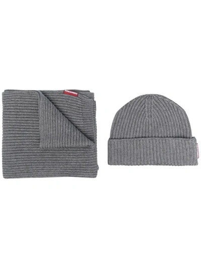 Shop Dsquared2 Scarf And Beanie Set In Grau