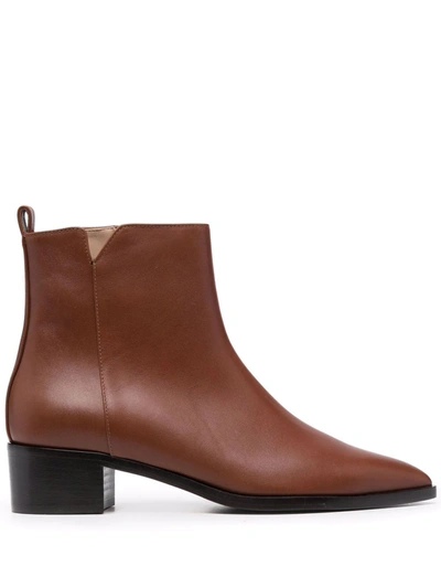 Shop Scarosso Alba Leather Ankle Boots In Braun