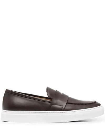 Shop Scarosso Alberto Leather Penny Loafers In Braun