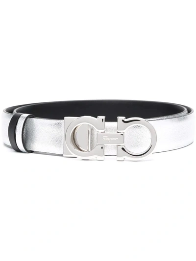 Shop Ferragamo Gancini-buckle Reversible Belt In Silber