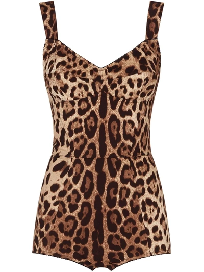 Dolce & Gabbana Leopard-print Corset Bodysuit In Brown