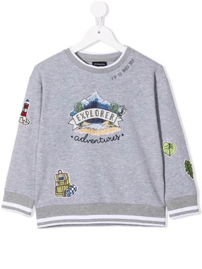 Shop Monnalisa Embroidered Patch Cotton Sweatshirt In Grey