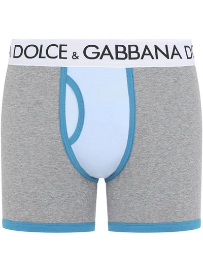 Shop Dolce & Gabbana Colour-block Logo Boxers In Grey
