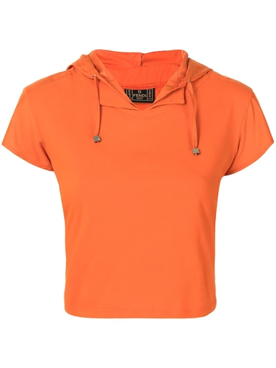Pre-owned Fendi 1990s Drawstring Hood Short-sleeved Top In Orange