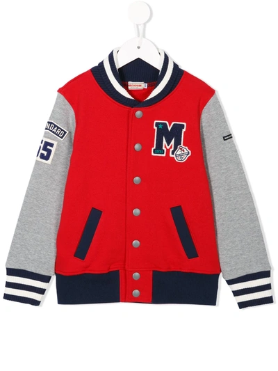 Shop Miki House Embroidered Letterman Jacket In Red