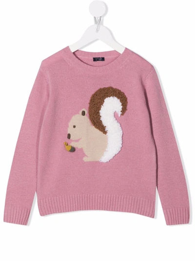Il Gufo Embroidered Squirrel Knitted Jumper In Pink