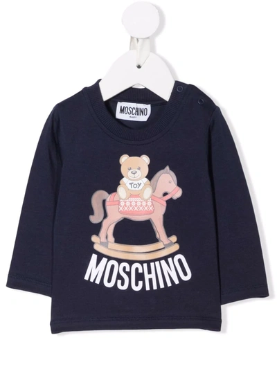 Shop Moschino Logo Print Long-sleeve Top In Blue