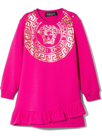 Shop Versace Medusa Graphic Print Sweatshirt Dress In Pink