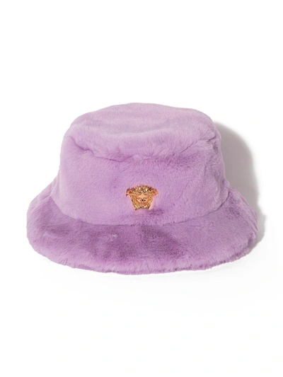 Shop Versace Medusa Fuzzy Bucket Hat In Purple