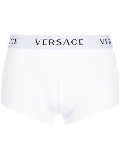 Shop Versace Logo-waistband Boxers In White