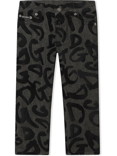 Shop Dolce & Gabbana Logo-graffiti Straight Jeans In Grey