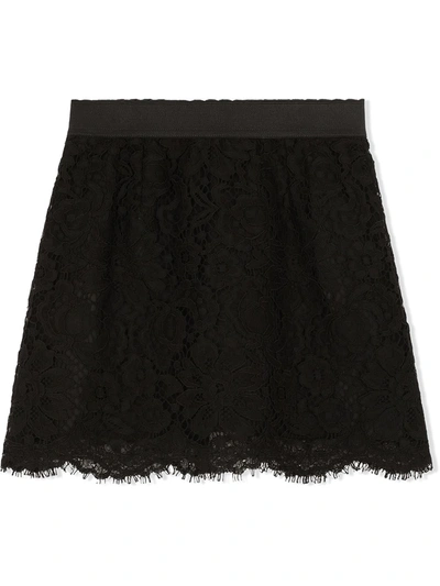 Shop Dolce & Gabbana Floral-lace Scallop-hem Skirt In Black