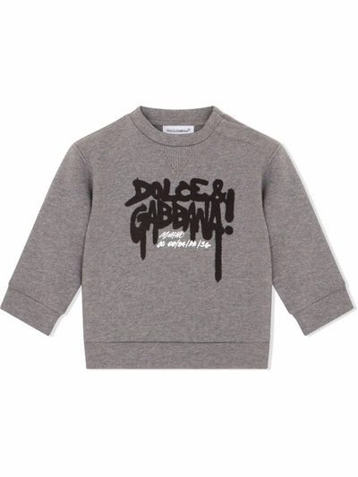 Shop Dolce & Gabbana Graffiti Logo Print Sweatshirt In Grey