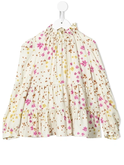 Shop Il Gufo Floral-print Panelled Blouse In White