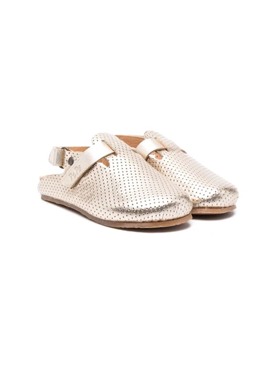 Shop Pèpè Perforated Slingback Leather Shoes In Gold