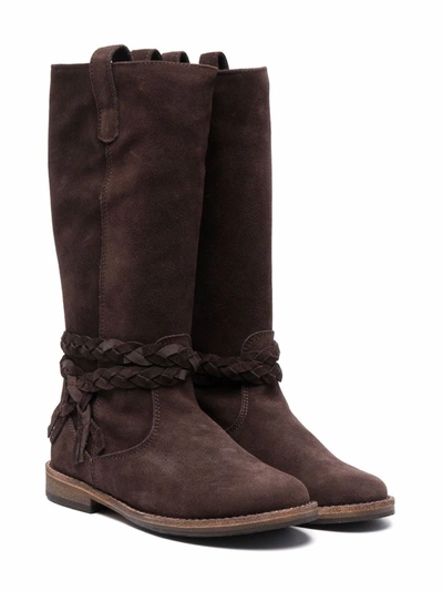 Pèpè Braid-detail Suede Boots In Brown