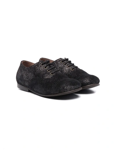Pèpè Glitter-detail Lace-up Ballerinas In Black