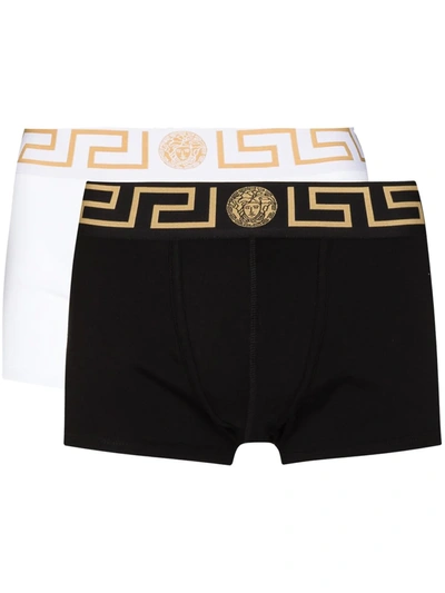 Shop Versace Greca Border Boxer Briefs (pack Of Two) In Black