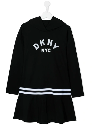 Shop Dkny Logo-print Hooded Dress In Black
