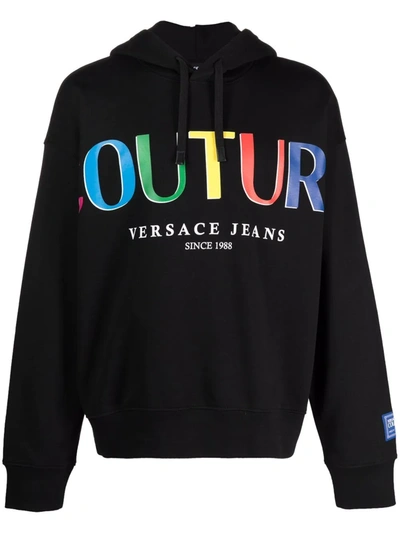 Shop Versace Jeans Couture Logo-print Cotton Hoodie In Black