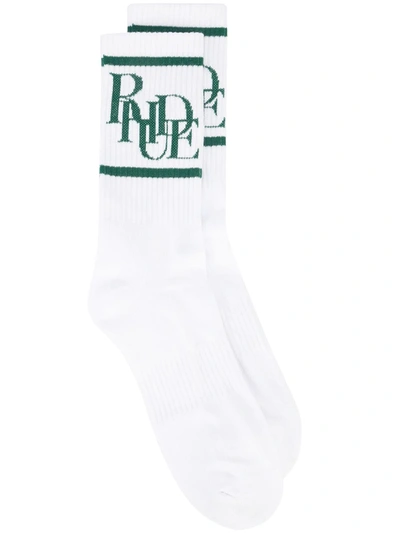 Shop Rhude Logo-print Socks In Green
