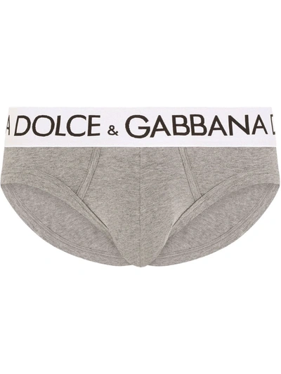 Shop Dolce & Gabbana Logo-waistband Boxer Briefs In Grey